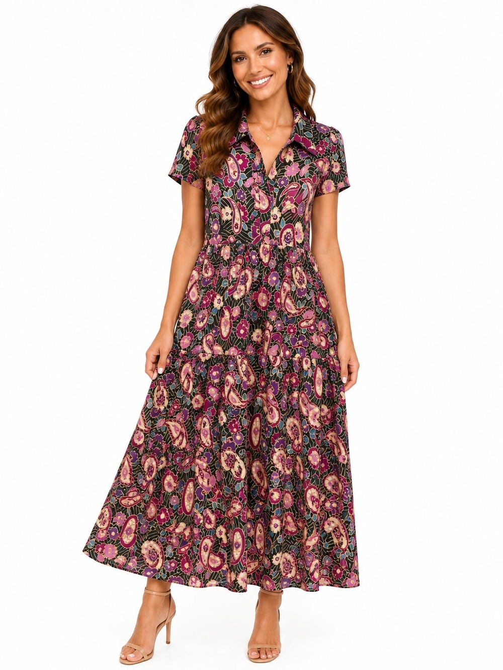 Umgee Pink Purple Floral Paisley Maxi Small Dress